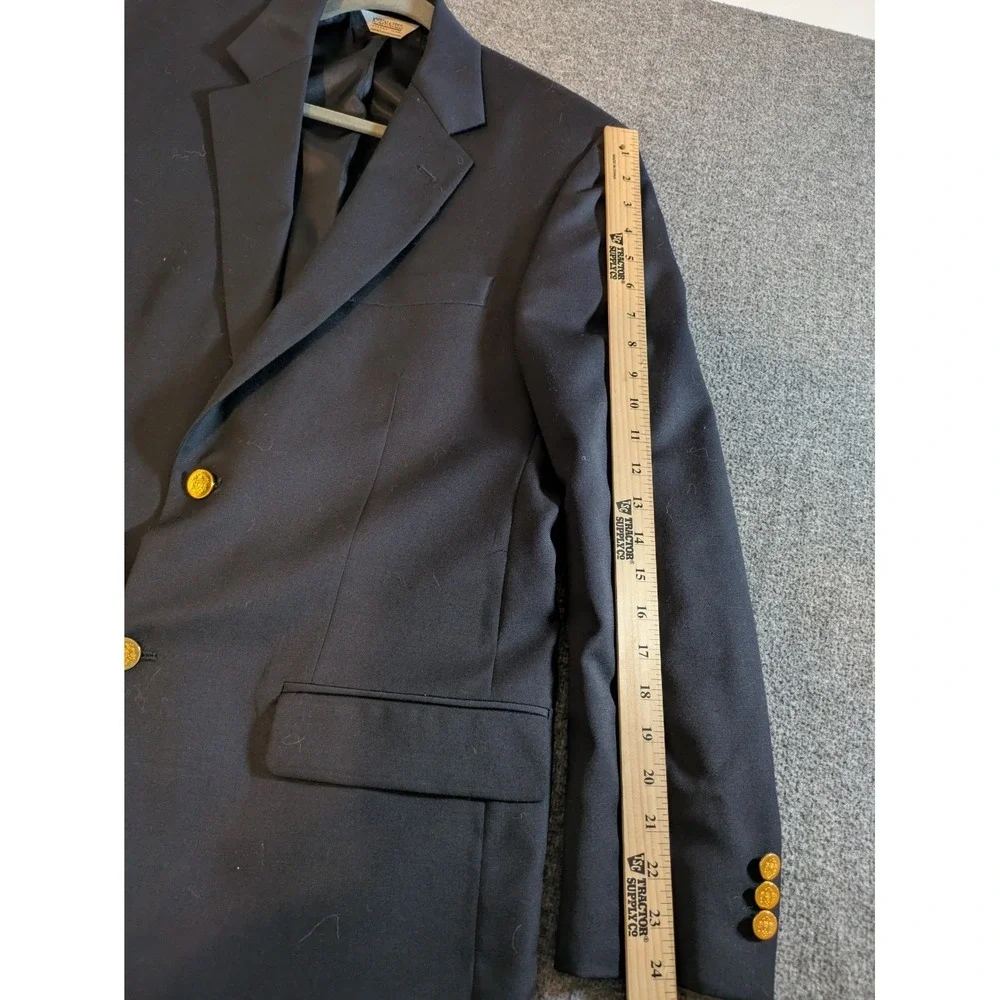 Joseph & Feiss Blazer 100% WOOL Sport Coat Navy Gold‎ Crest Canada Nautical 39R